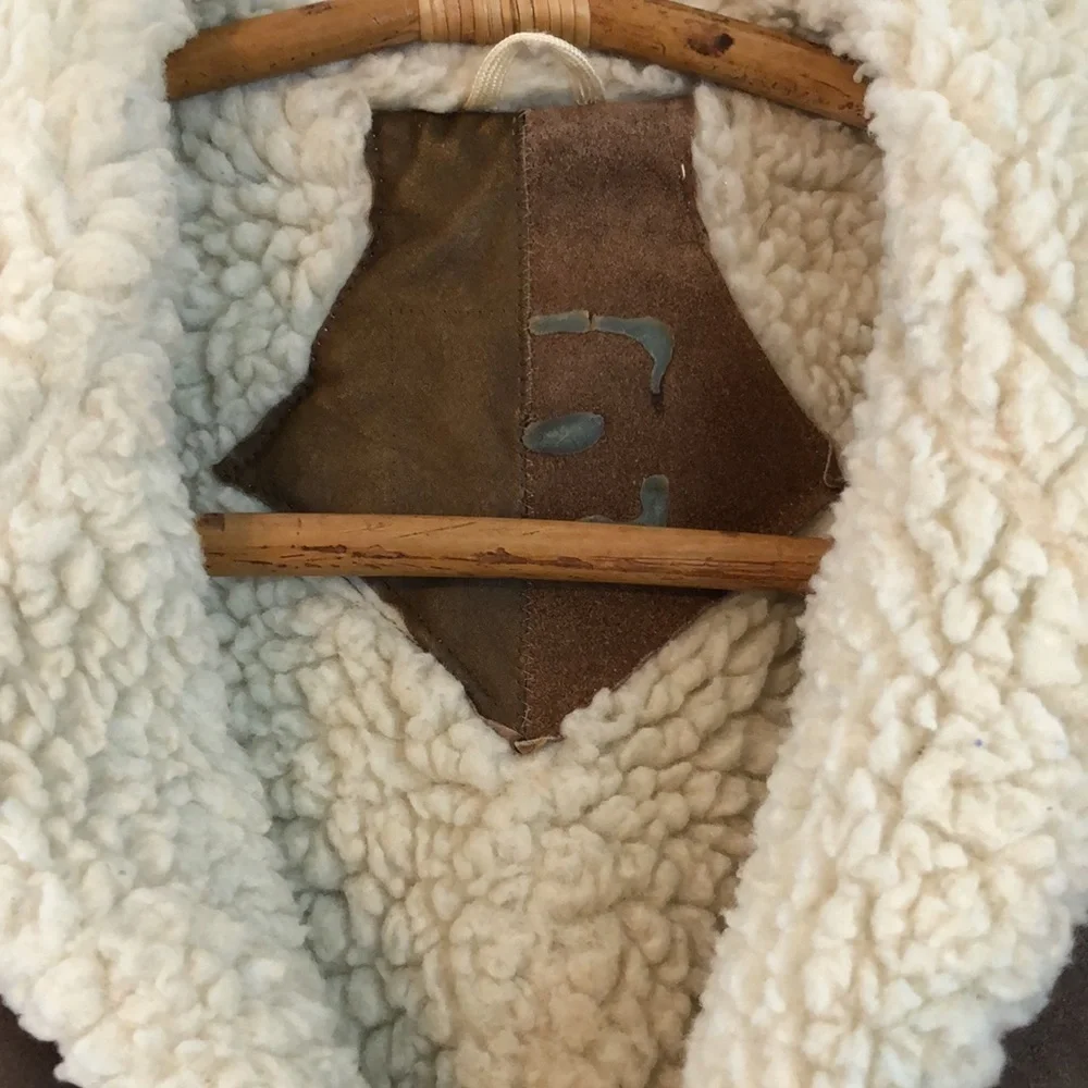 Vintage 70s Marlboro Man Suede Leather Shearling Rancher Coat